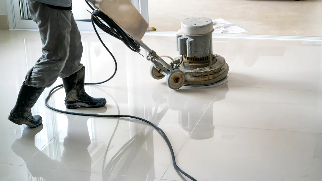 Cleaning a hardwood floor with a microfiber mop in an Oklahoma home