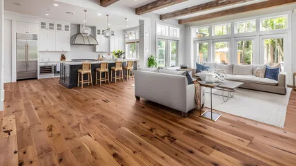 Newly installed wood-look flooring in an Oklahoma City living room